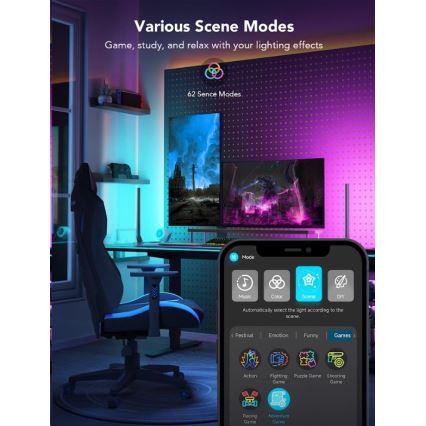 Govee - set 2x Smart Gaming Wi-Fi LED RGBIC panelen + Smart Dual zwart + afstandsbediening