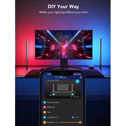 Govee - set 2x Smart Gaming Wi-Fi LED RGBIC panelen + Smart Dual zwart + afstandsbediening