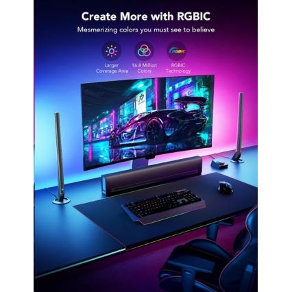 Govee - SET 2x Smart Gaming Wi-Fi LED RGBIC Panels + Smart Dual + afstandsbediening