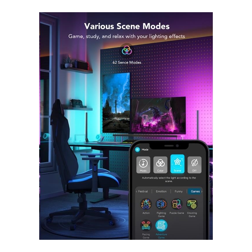 Govee - SET 2x Smart Gaming Wi-Fi LED RGBIC Panels + Smart Dual + afstandsbediening