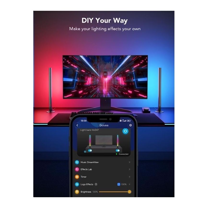 Govee - SET 2x Smart Gaming Wi-Fi LED RGBIC Panels + Smart Dual + afstandsbediening