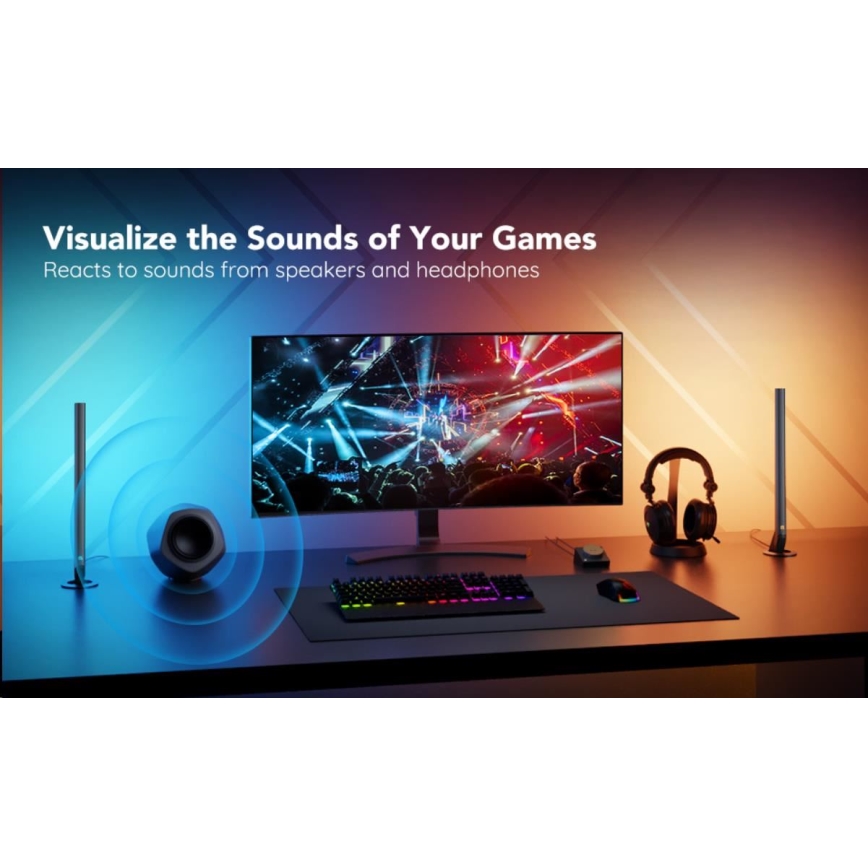 Govee - SET 2x Smart Gaming Wi-Fi LED RGBIC Panels + Smart Dual + afstandsbediening