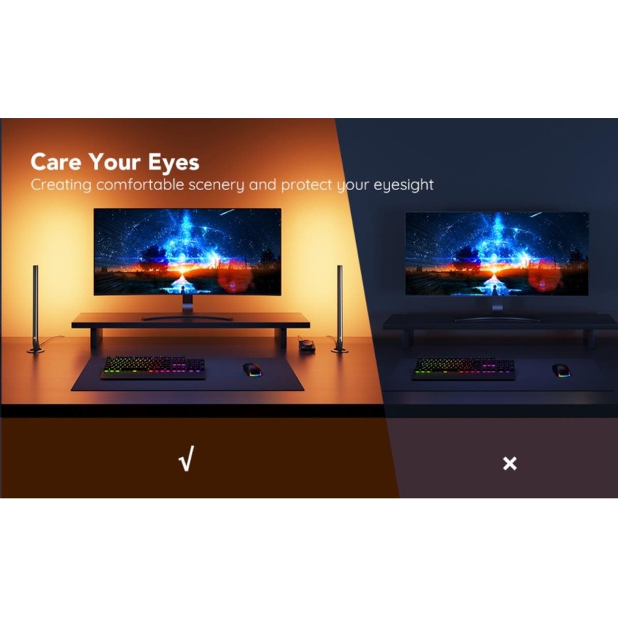 Govee - SET 2x Smart Gaming Wi-Fi LED RGBIC Panels + Smart Dual + afstandsbediening