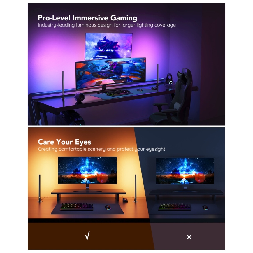 Govee - Smart Gaming WiFi LED-panelen + Smart Dual-controller Wit Wi-Fi