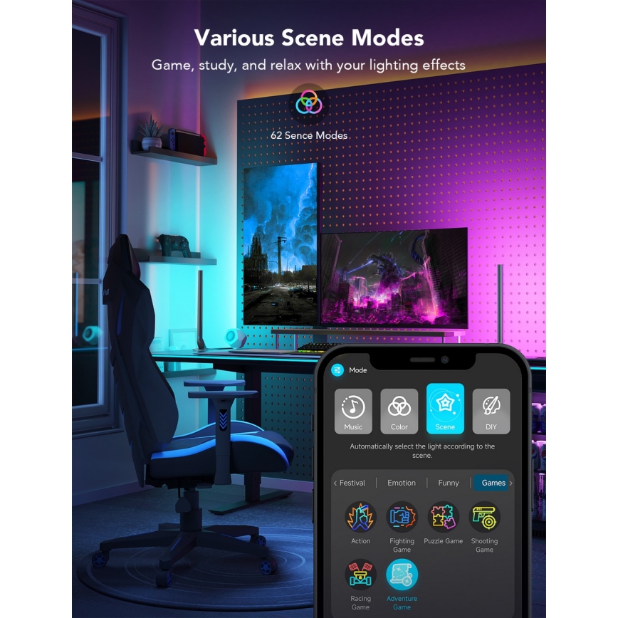 Govee - Smart Gaming WiFi LED-panelen + Smart Dual-controller Wit Wi-Fi