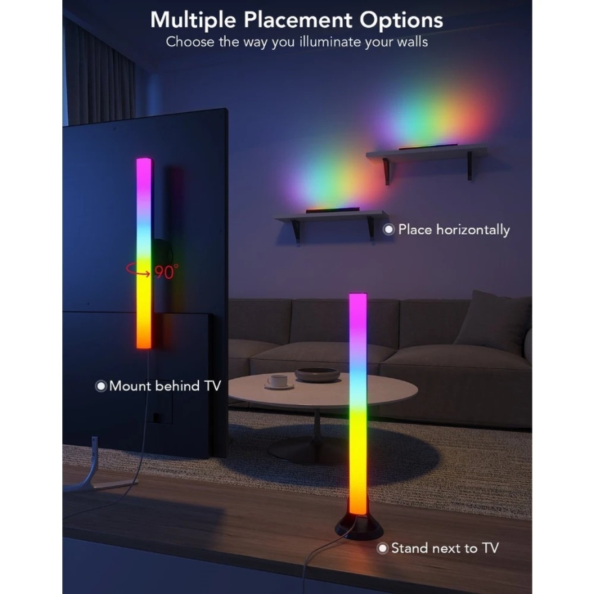 Govee - SMART LED RGBIC-paneel 38 cm voor tv 43-75 - 2 stuks Wi-Fi