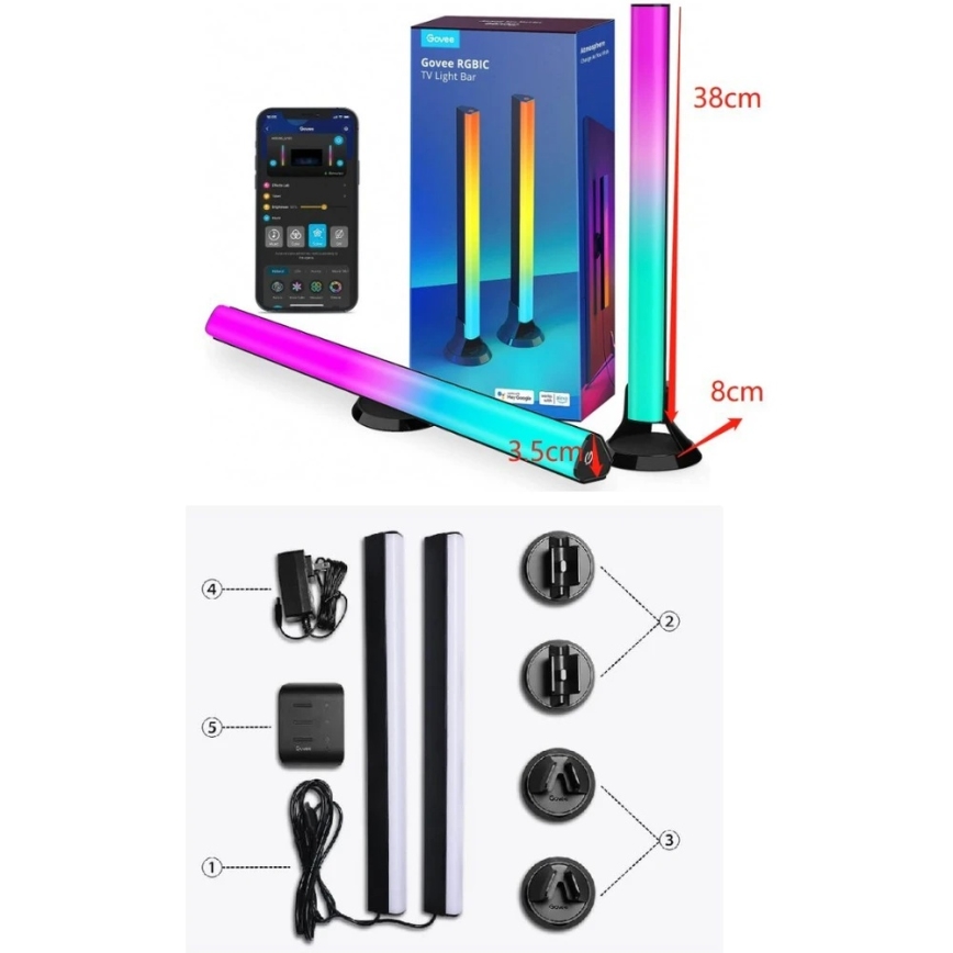 Govee - SMART LED RGBIC-paneel 38 cm voor tv 43-75 - 2 stuks Wi-Fi