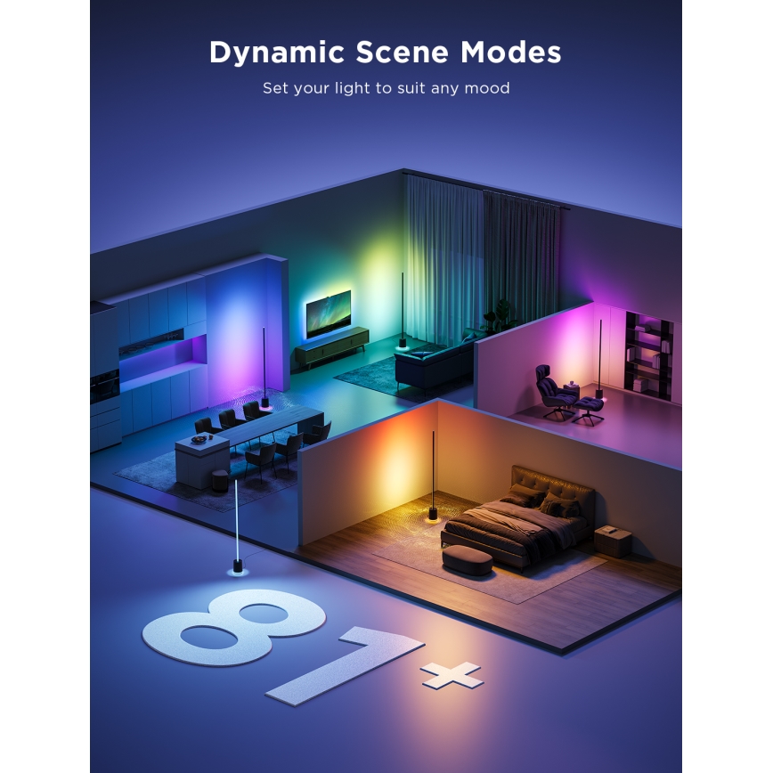 Govee - Dimbare LED Staande lamp met een luidspreker Pro RGBICWW 2200-6500K Wi-Fi + afstandsbediening