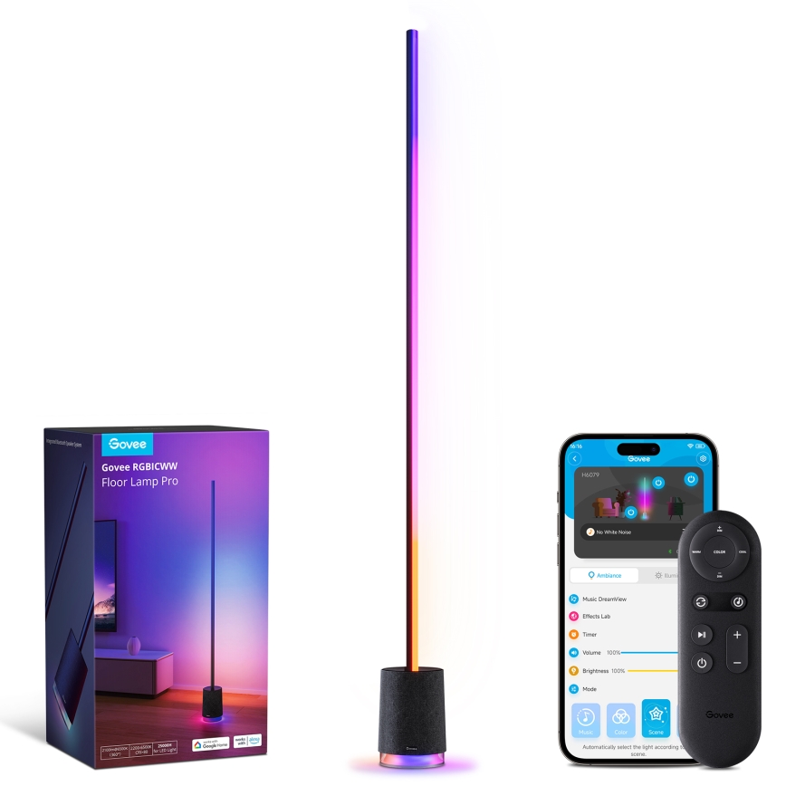Govee - Dimbare LED Staande lamp met een luidspreker Pro RGBICWW 2200-6500K Wi-Fi + afstandsbediening
