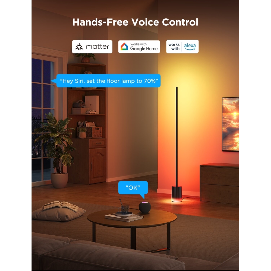 Govee - Dimbare LED Staande lamp Smart MATTER LED RGBICWW 2200-6500K Wi-Fi + afstandsbediening