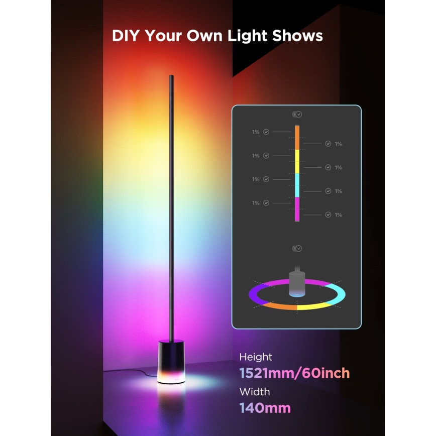 Govee - Dimbare LED Staande lamp Smart MATTER LED RGBICWW 2200-6500K Wi-Fi + afstandsbediening