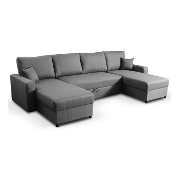 Grijze U‑vormige slaapbank met opbergruimte JANISE