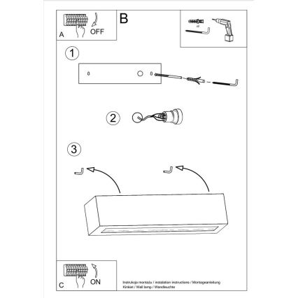 Grijze Wandlamp VEGA 1x E27 / 60W / 230V