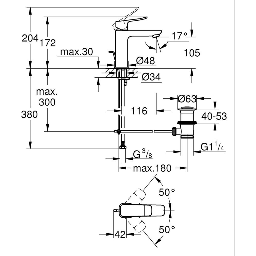 GROHE 1018322430 - Wastafelkraan DICE M zwart