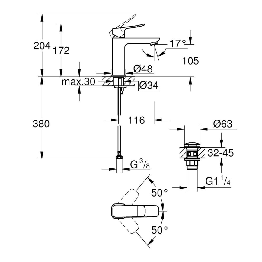 GROHE 1018330000 - Wastafelkraan DICE M glanzend chroom