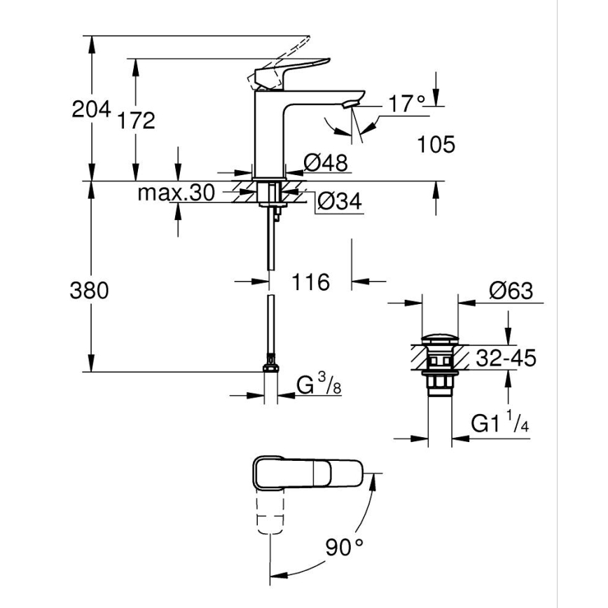 GROHE 1018360000 - Wastafelmengkraan DICE M glanzend chroom