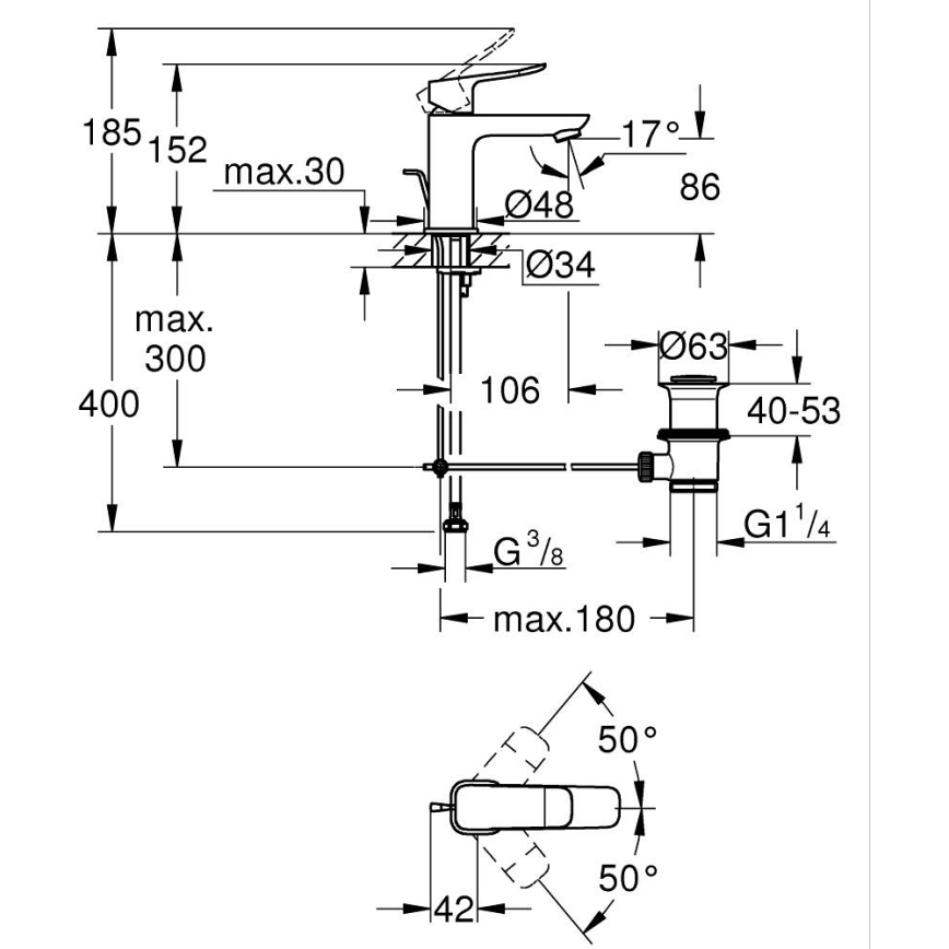 GROHE 1018562430 - Wastafelkraan DICE S zwart