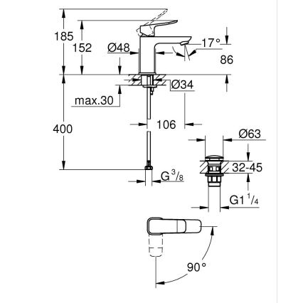 GROHE 1018610000 - Wastafelkraan DICE S, glanzend chroom