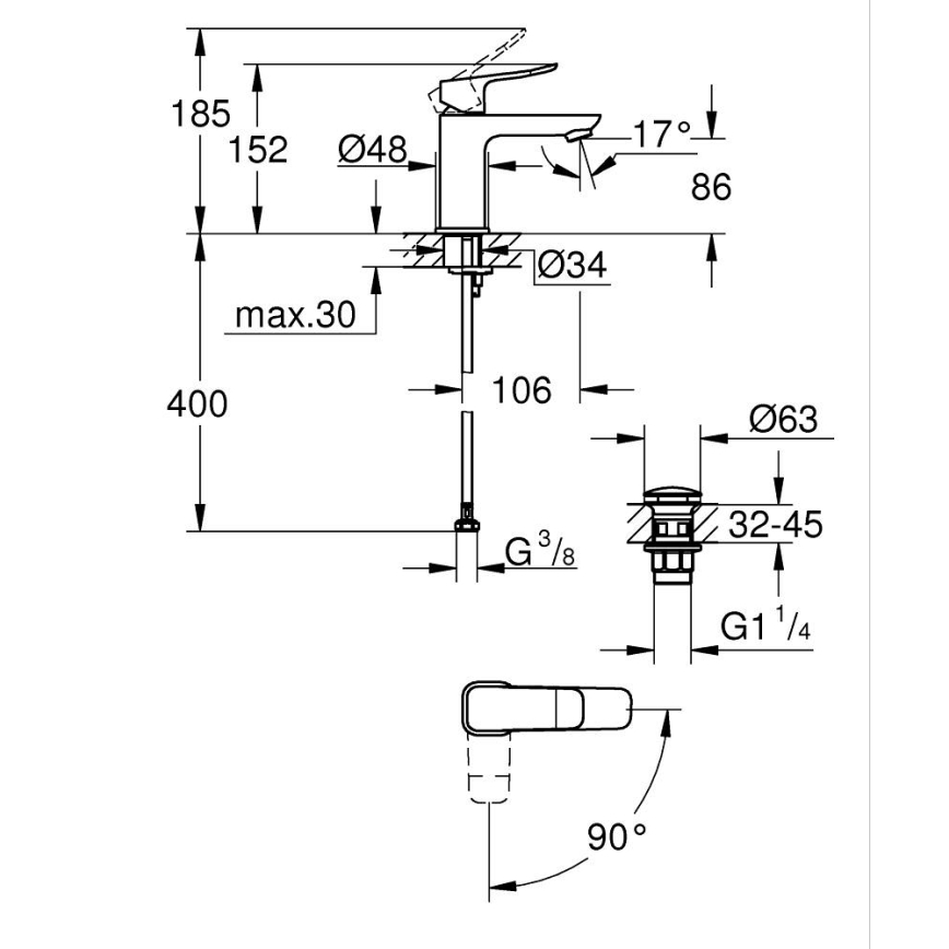 GROHE 1018610000 - Wastafelkraan DICE S, glanzend chroom