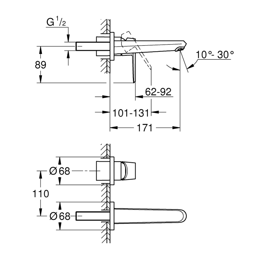 GROHE 19573002 - Wastafelmengkraan 2-gats EURODISC COSMOPOLITAN 11x17 cm chroom
