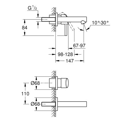 GROHE 19575001 - 2-gats wastafelmengkraan CONCETTO 147 mm glanzend chroom