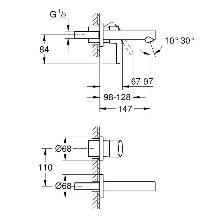 GROHE 19575001 - 2-gats wastafelmengkraan CONCETTO 147 mm glanzend chroom