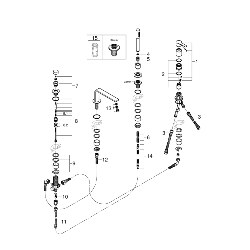 GROHE 19577001 - LINEARE viergats badkraan, glanzend chroom