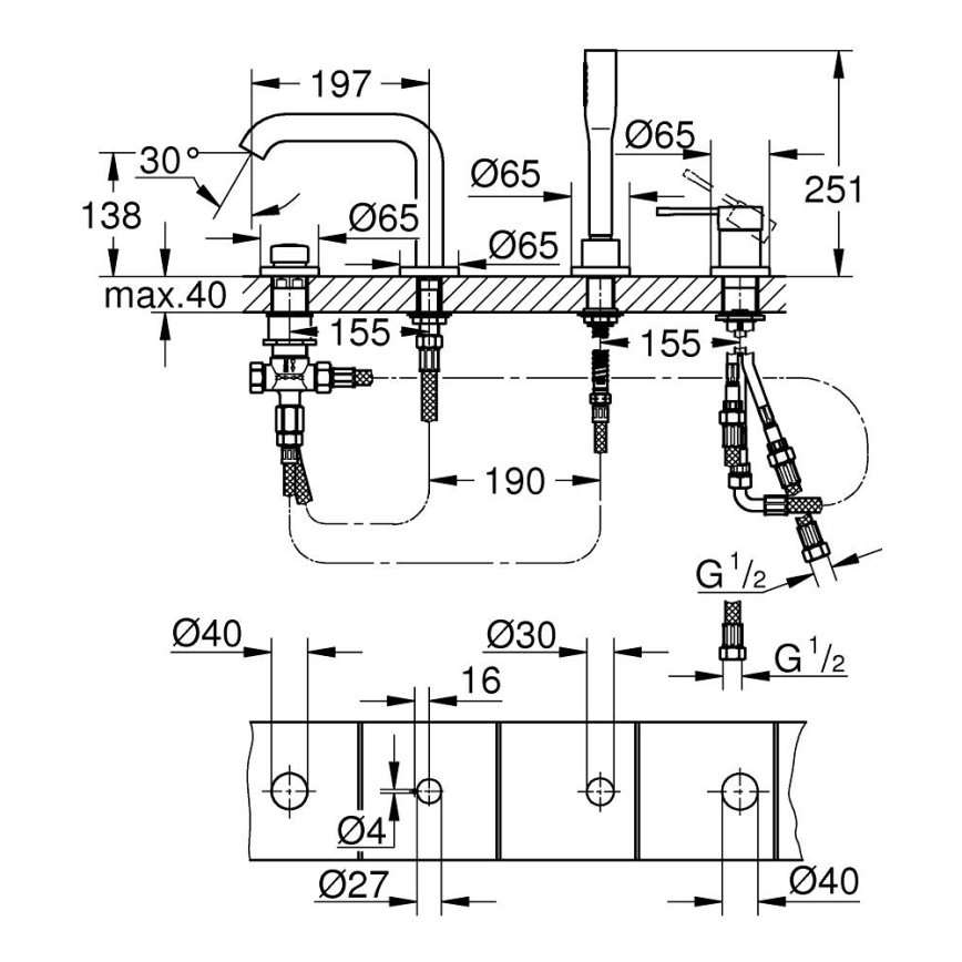 GROHE 19578001 - Viergats badmengkraancombinatie ESSENCE 197 mm glanzend chroom