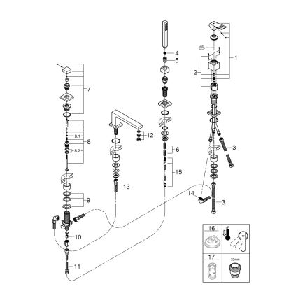GROHE 19897001 - Viergats badmengkraan EUROCUBE, glanzend chroom