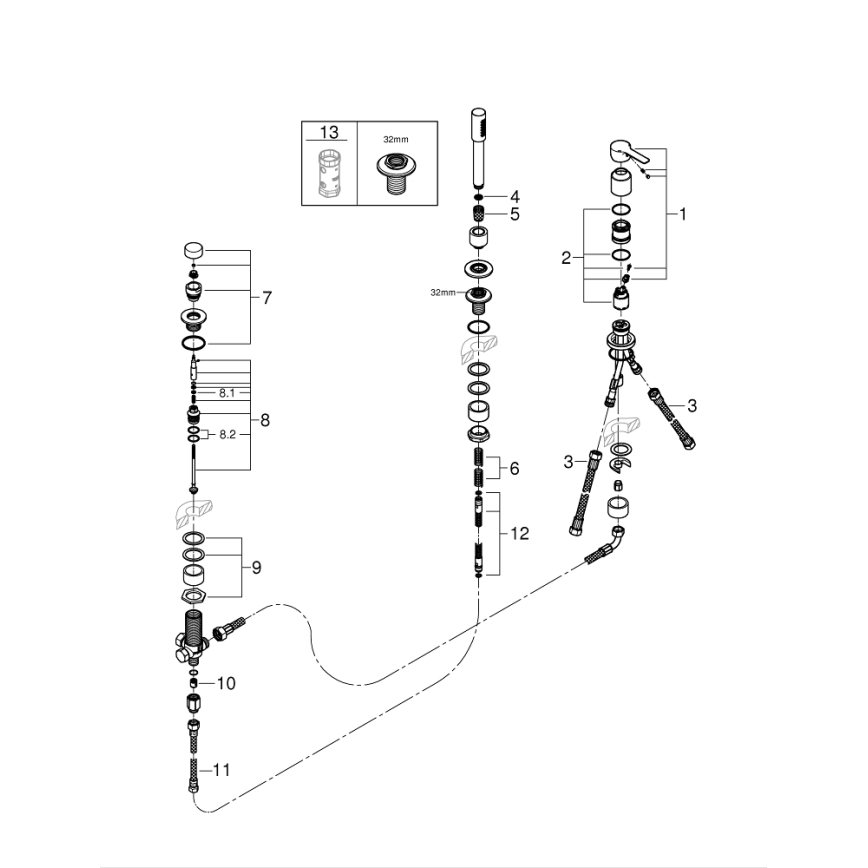 GROHE 19965001 - LINEARE driegats badmengkraan, glanzend chroom