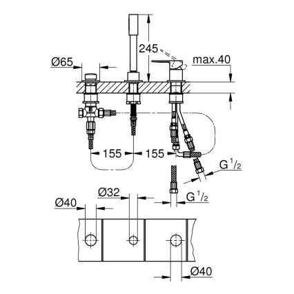 GROHE 19965001 - LINEARE driegats badmengkraan, glanzend chroom