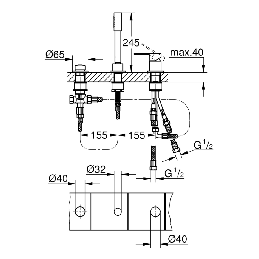 GROHE 19965001 - LINEARE driegats badmengkraan, glanzend chroom