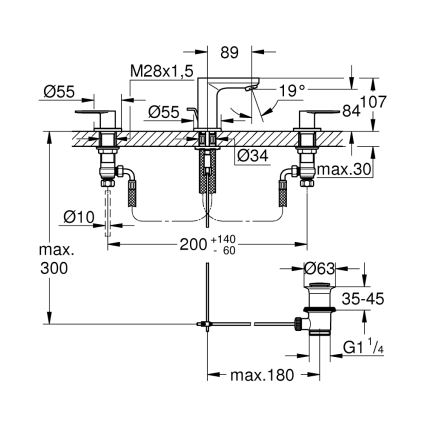 GROHE 20187000-3-gats wastafelmengkraan EUROSMART COSMOPOLITAN DN 15 chroom