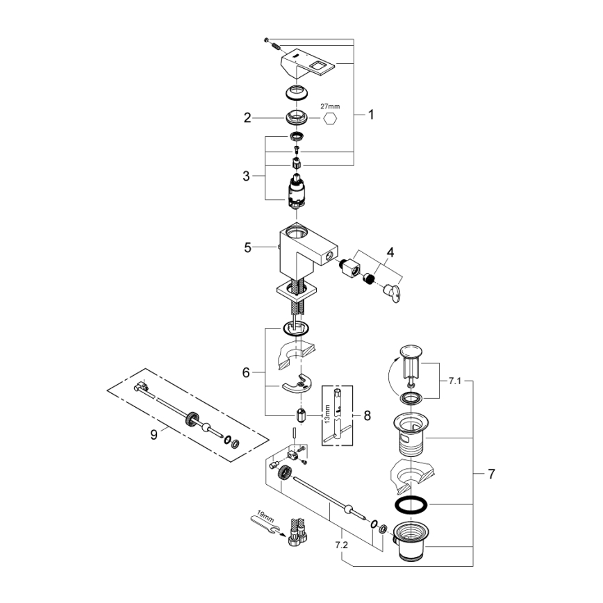 GROHE 23138000 - EUROCUBE bidetkraan, glanzend chroom