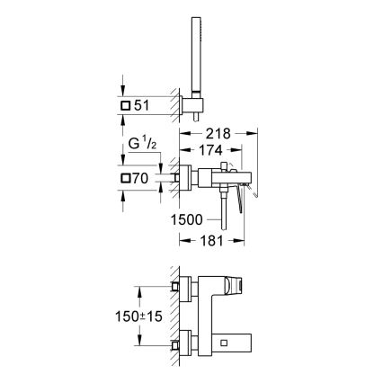 GROHE 23141000 - Badkraanset met EUROCUBE DN 15 badmengkraan, glanzend chroom