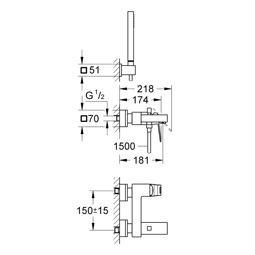 GROHE 23141000 - Badkraanset met EUROCUBE DN 15 badmengkraan, glanzend chroom