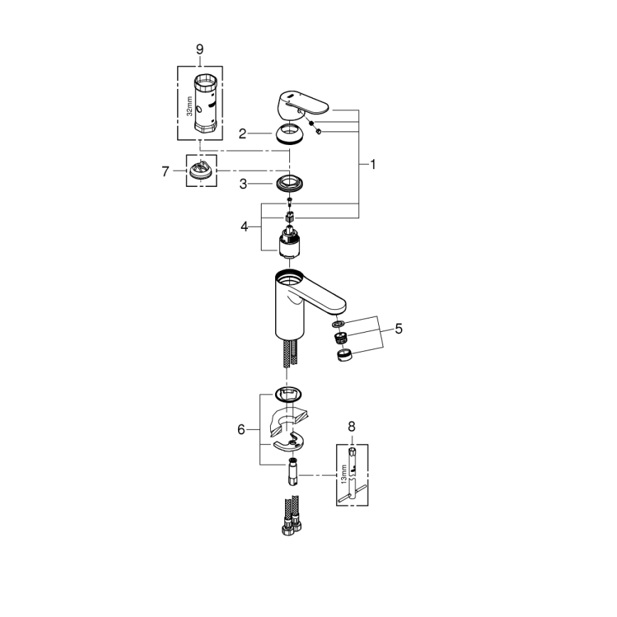 GROHE 23327000 - Wastafelmengkraan EUROSMART COSMOPOLITAN DN 15 maat M chroom