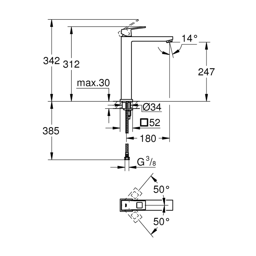 GROHE 23406000 - Wastafelkraan EUROCUBE, XL-formaat, glanzend chroom