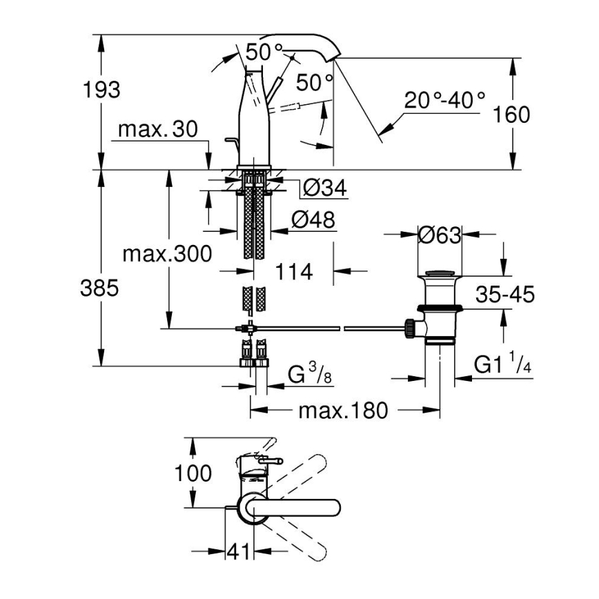 GROHE 23462AL1 - Wastafelmengkraan ESSENCE maat M, grafiet