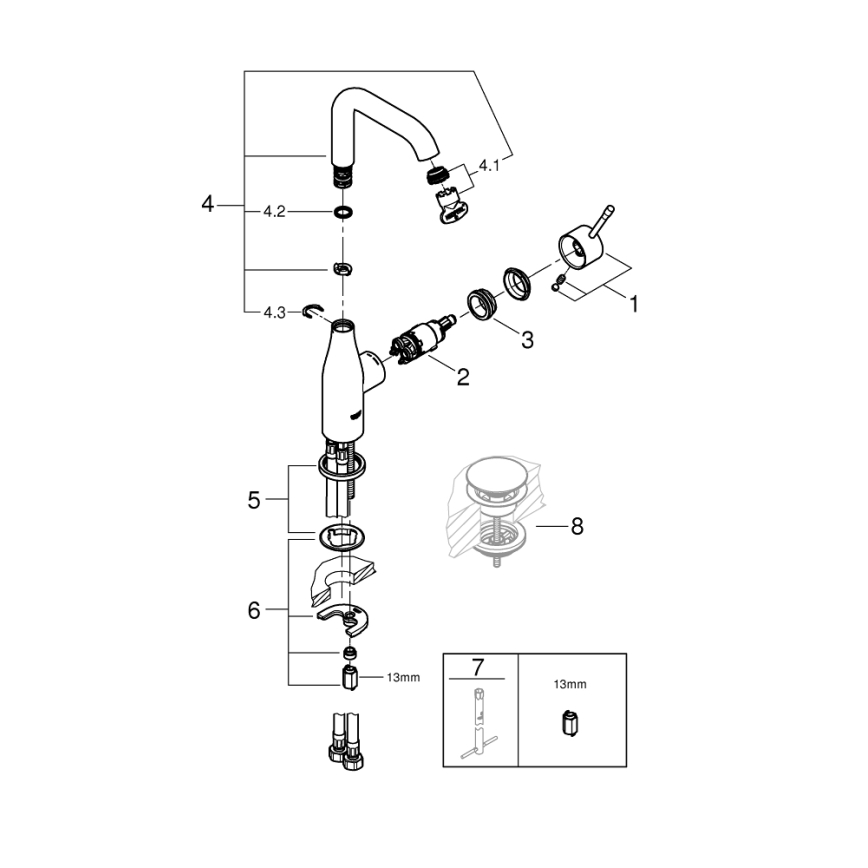 GROHE 23541001 - Wastafelkraan ESSENCE DN 15, hoogglans chroom