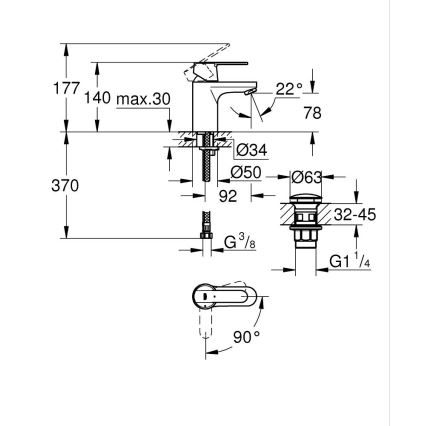 GROHE 23586000 - Wastafelmengkraan GET maat S glanzend chroom