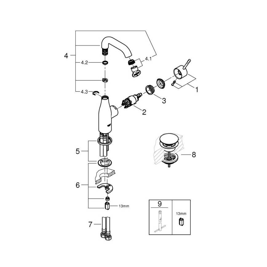 GROHE 23798001 - Wastafelkraan ESSENCE DN 15 maat M glanzend chroom