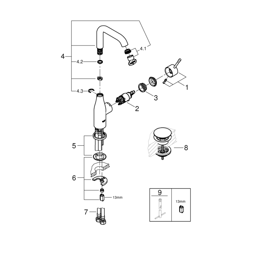 GROHE 23799001 - Wastafelmengkraan ESSENCE maat L glanzend chroom