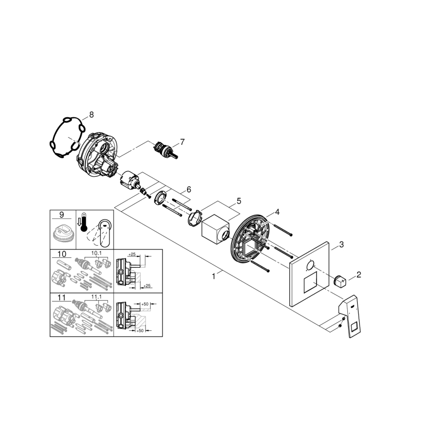GROHE 24094000 - EUROCUBE mengkraan met 3-weg-omsteller, glanzend chroom