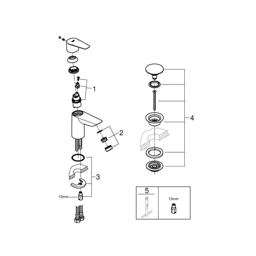 GROHE 24199001 - Wastafelkraan START EDGE DN 15 glanzend chroom