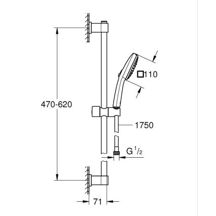 GROHE 26096001 - Doucheset VITALIO COMFORT 110 600 mm glanzend chroom