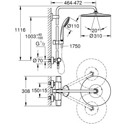 GROHE 26400001 - Douchesysteem VITALIO JOY SYSTEM 310 450 mm glanzend chroom