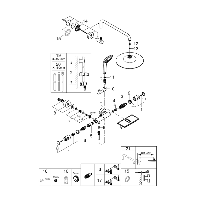 GROHE 26403001 - Douchesysteem VITALIO JOY 260 450 mm, glanzend chroom