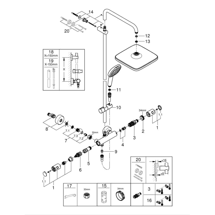 GROHE 266962431 - Douchesysteem VITALIO COMFORT 250 250 × 250 mm zwart
