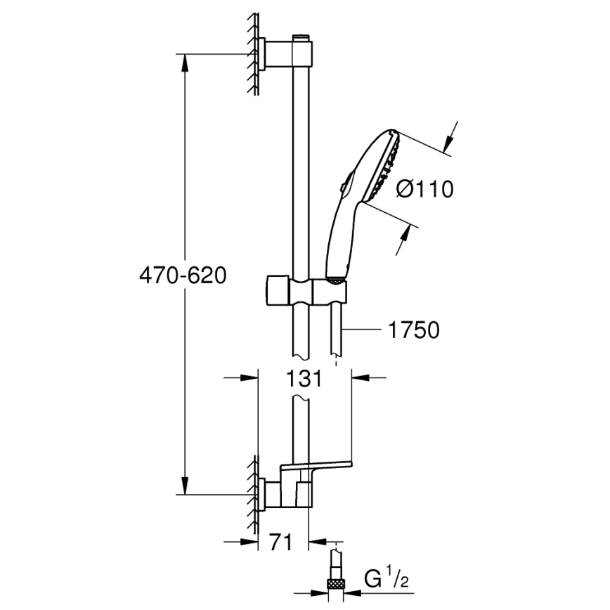 GROHE 26952001 - Doucheset VITALIO START 110, 600 mm, glanzend chroom